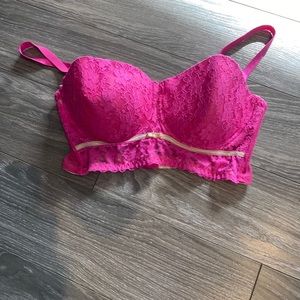 Black Fuchsia Pink Lace Bralette, removable straps